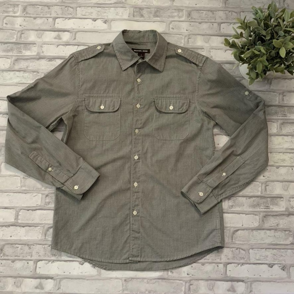 Michael Kors Mini Check Long Sleeve Button Blouse